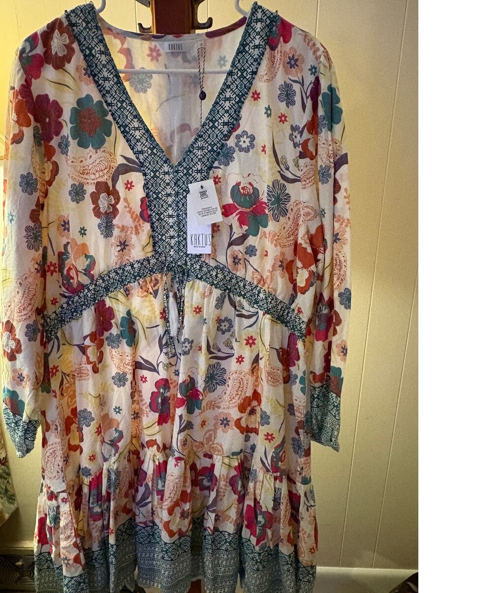 Floral Beaded Peasant Dress by Kaktus XXL NWT